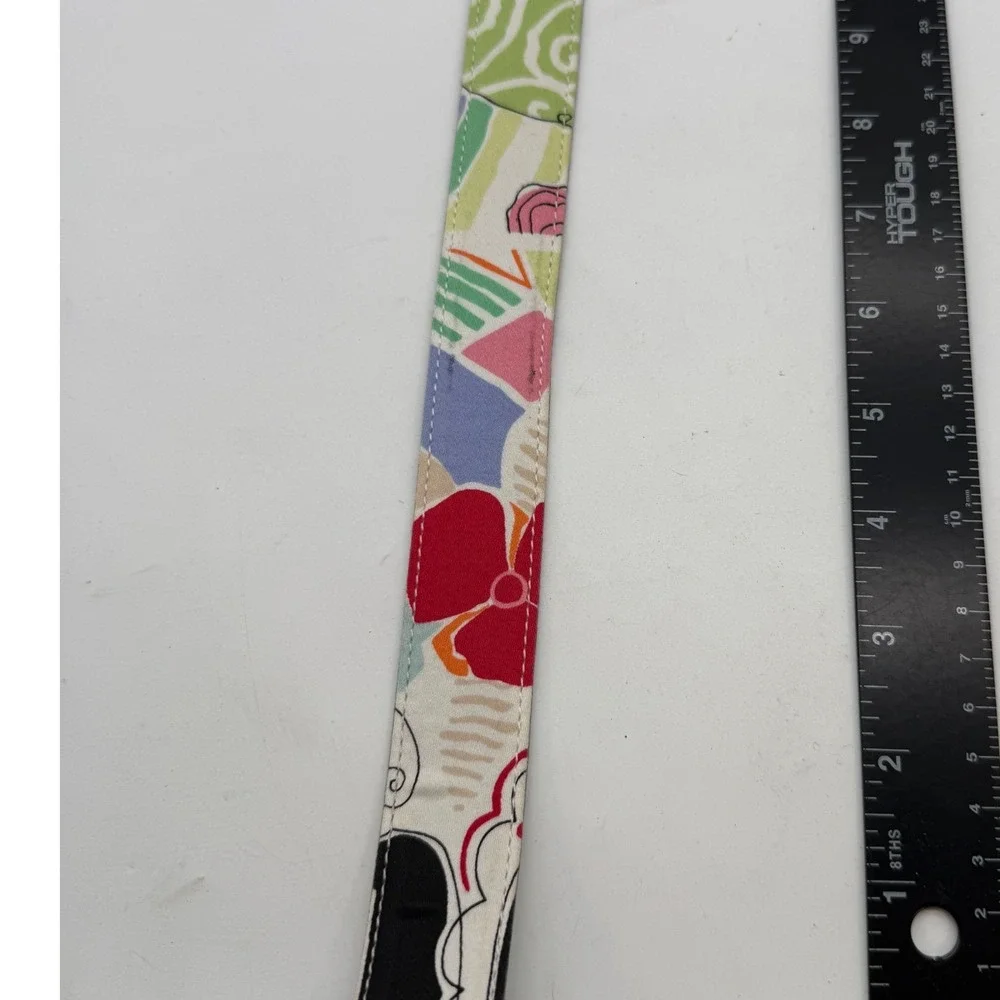Talbots Womens XS White Leather Fabric Abstract Print Belt Silver Stud Closure